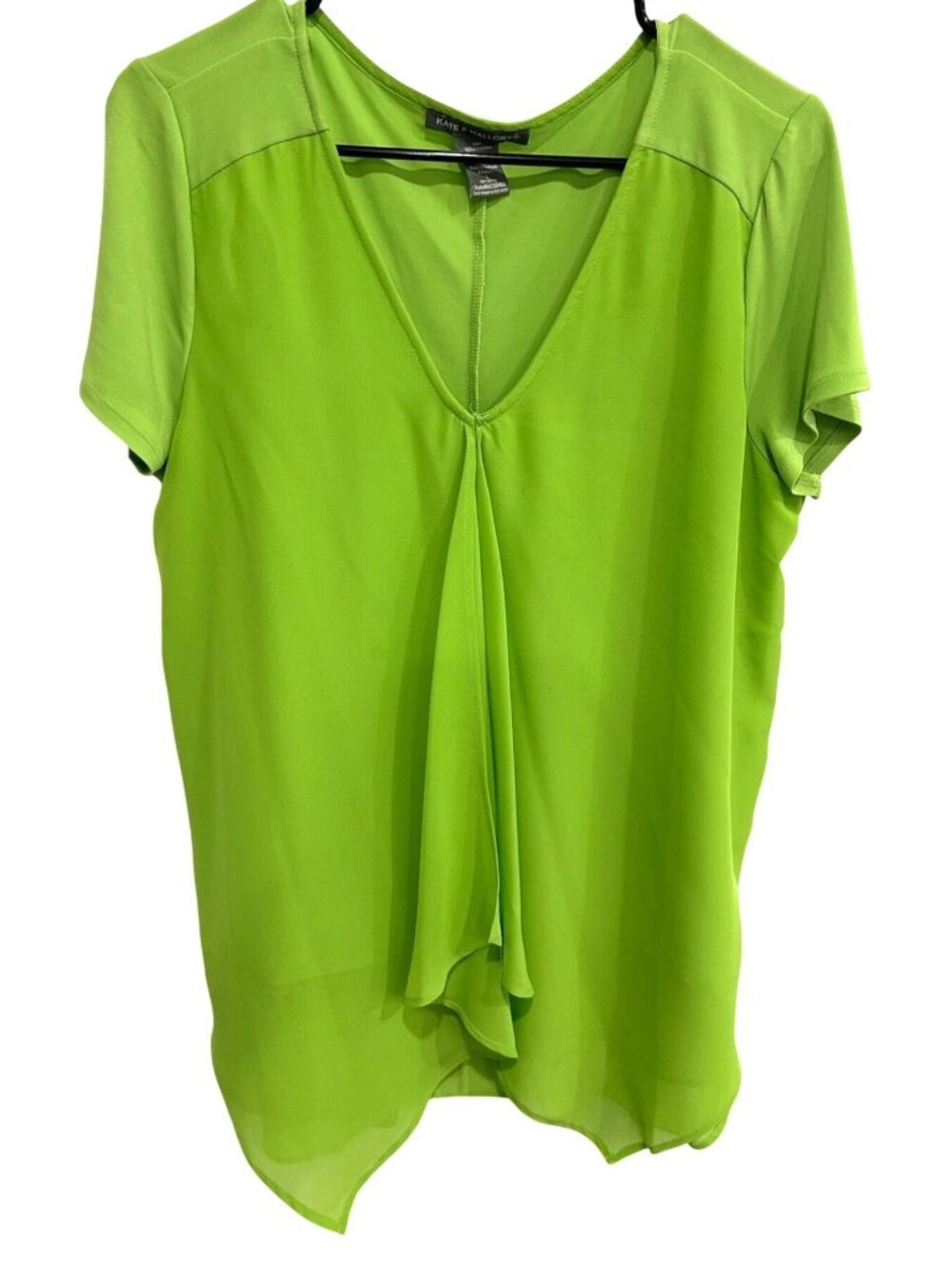 Kate & Mallory Womens Size L Lime Green Short-Sleeve V-Neck High-Low Blouse